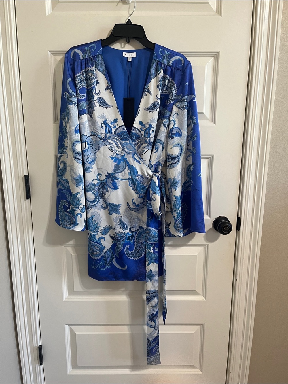 Gianni Bini Blue Paisley Satin Wrap Robe - Women